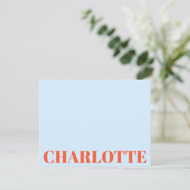 Bold Typography Personalized Blue Orange Name Note Card (Standing Front)