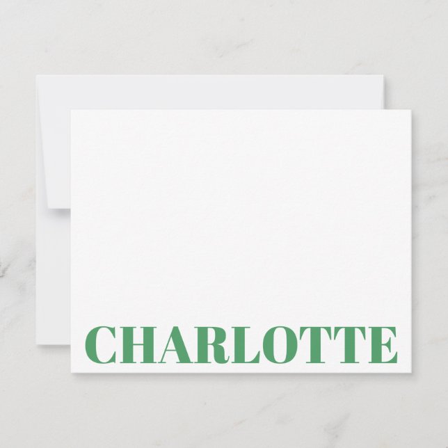 Bold Typography Personalized Kelly Green Name Note Card (Front)