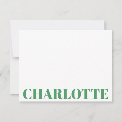 Bold Typography Personalized Kelly Green Name Note Card