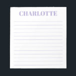 Bold Typography Personalized Lavender Name Lined Notepad<br><div class="desc">Bold Modern Typography Personalized Name Lined Notepad in Lavender</div>