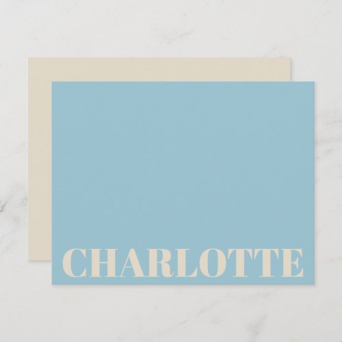 Bold Typography Personalized Name Light Blue Cream Note Card