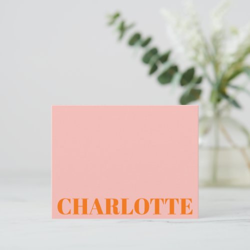 Bold Typography Personalized Name Orange Pink Note Card