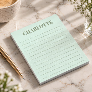 Bold Typography Personalized Sage Green Name Lined Notepad