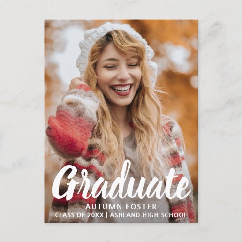 Bold Typography Photo Modern Graduation Announcement Postcard