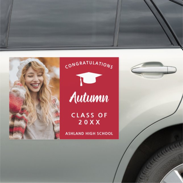 Bold Typography Photo Modern Graduation Car Magnet (In Situ)