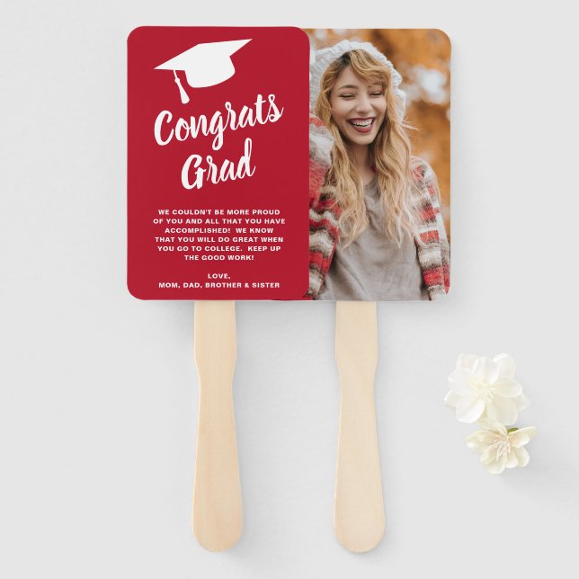 Bold Typography Photo Modern Graduation Hand Fan (Front and Back)