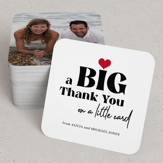 Bold typography photo wedding thank you  note card (With the ROUNDED CORNERS  option)