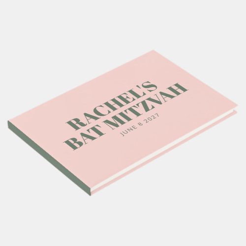 Bold Typography Pink and Green Modern Bat Mitzvah  Guest Book