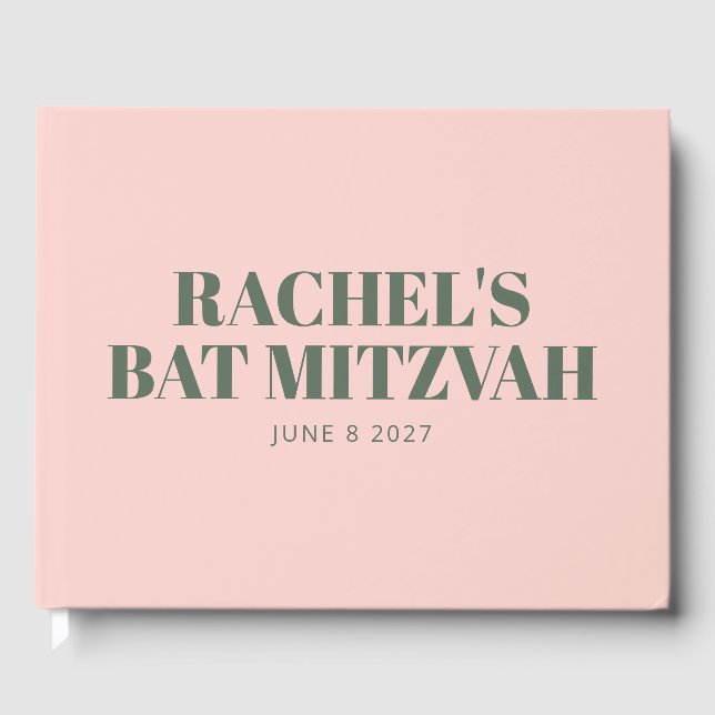 Bold Typography Pink and Green Modern Bat Mitzvah  Guest Book (Front)
