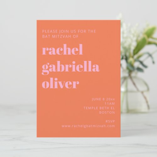 Bold Typography Pink and Orange Modern Bat Mitzvah