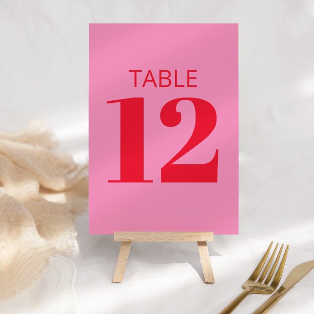 Bold Typography Pink and Red Modern Bat Mitzvah  T Table Number (Creator Uploaded)