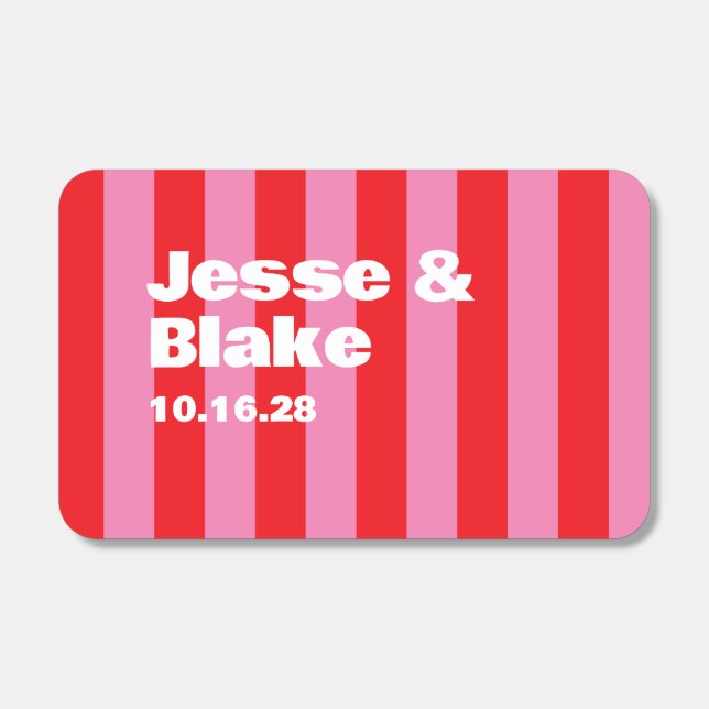 Bold Typography, Pink and Red Wedding Matchboxes (Front)