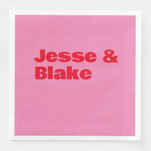 Bold Typography, Pink and Red Wedding Paper Dinner Napkins
