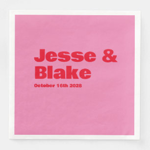 Bold Typography, Pink and Red Wedding Paper Dinner Napkins