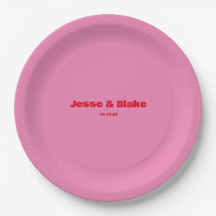 Bold Typography, Pink and Red Wedding Paper Plates