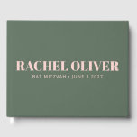 Bold Typography Pink Green Custom Bat Mitzvah Guest Book<br><div class="desc">Personalized Bold Typography Blush Pink and Forest Green Modern Bat Mitzvah Guest Book</div>