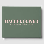 Bold Typography Pink Green Custom Bat Mitzvah Guest Book<br><div class="desc">Personalized Bold Typography Blush Pink and Forest Green Modern Bat Mitzvah Guest Book</div>
