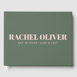 Bold Typography Pink Green Custom Bat Mitzvah Guest Book