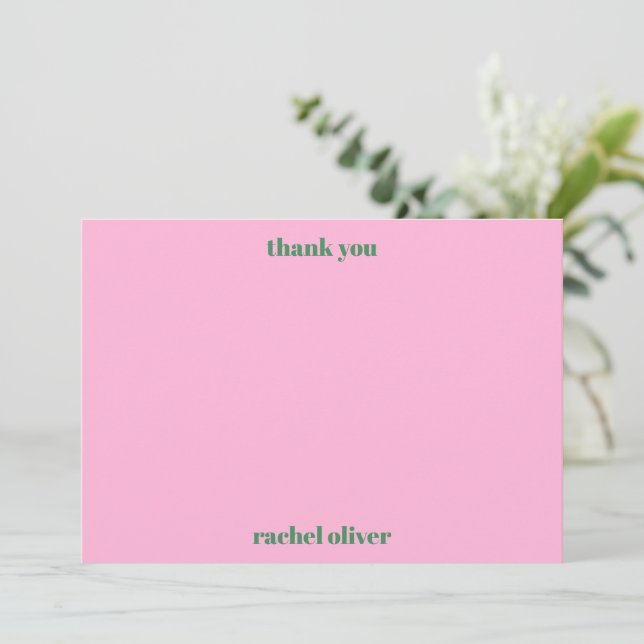 Bold Typography Pink Green Cute Bat Mitzvah Name Thank You Card (Standing Front)