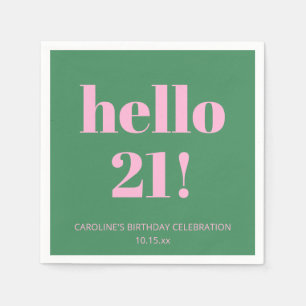 Bold Typography Pink Green Modern 21st Birthday Napkins