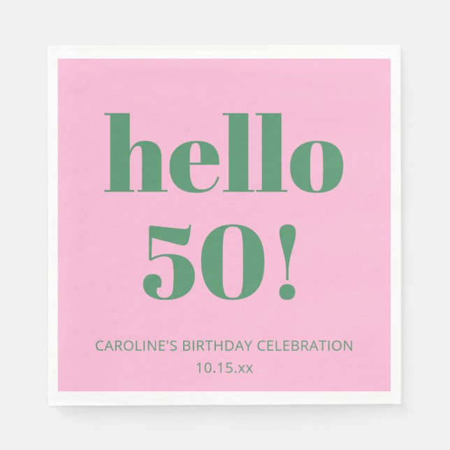 Bold Typography Pink Green Modern 50th Birthday  Napkins (Front)