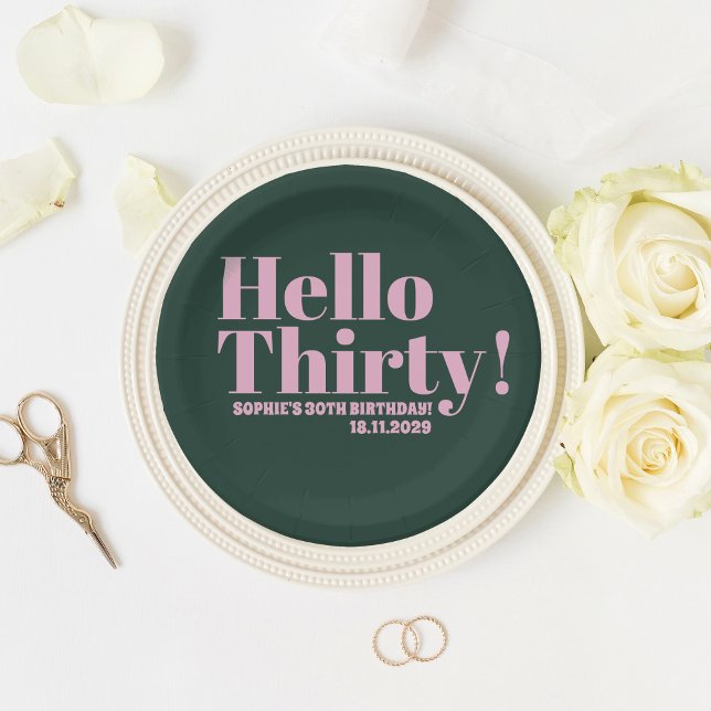 Bold Typography Pink Modern 30th Birthday Party Paper Plates (Creator Uploaded)