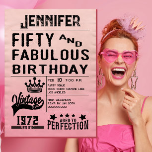 Bold Typography Pink Modern 50th Birthday Invitation