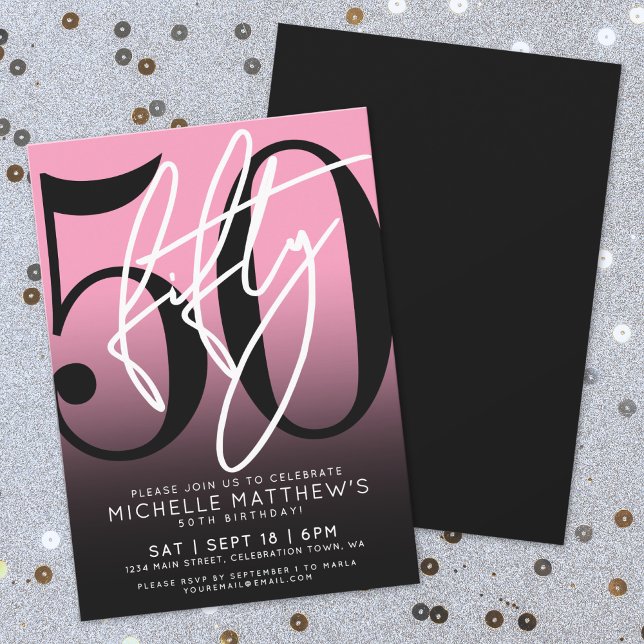 Bold Typography Pink Modern 50th Birthday Invitation (Bold Typography Pink Modern 50th Birthday Invitation)