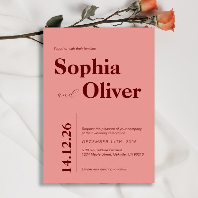 Bold Typography Pink Peach Wedding Invitation (Creator Uploaded)
