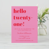 Bold Typography Pink Red Modern 21st Birthday Invitation (Standing Front)