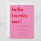Bold Typography Pink Red Modern 21st Birthday Invitation (Front)