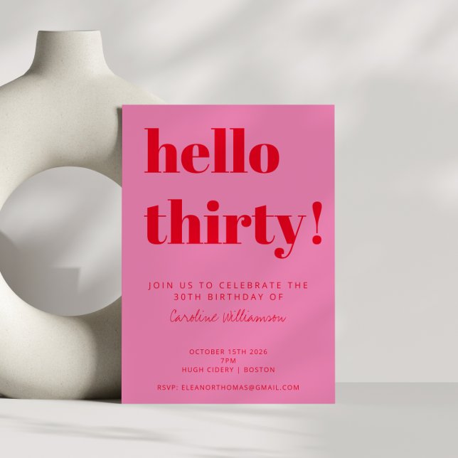 Bold Typography Pink Red Modern 30th Birthday Invitation