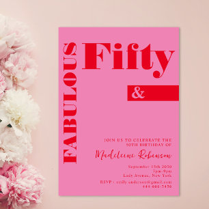 Bold Typography Pink Red Modern 50th Birthday Invitation