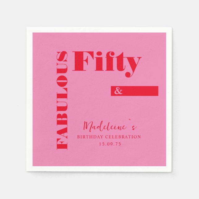 Bold Typography Pink Red Modern 50th Birthday Napkins (Front)