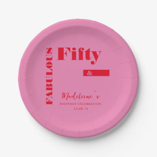Bold Typography Pink Red Modern 50th Birthday Paper Plates
