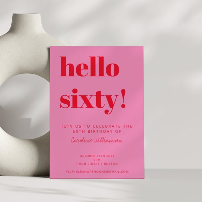 Bold Typography Pink Red Modern 60th Birthday Invitation (Creator Uploaded)