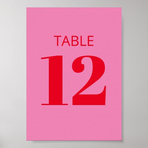 Bold Typography Pink Red Modern Table Number Sign