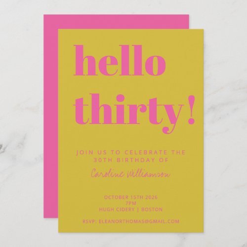 Bold Typography Pink Yellow Modern 30th Birthday Invitation