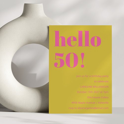 Bold Typography Pink Yellow Modern 50th Birthday Invitation