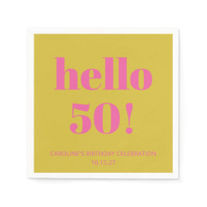 Bold Typography Pink Yellow Modern 50th Birthday Napkins