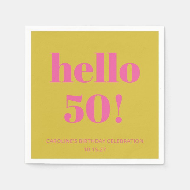 Bold Typography Pink Yellow Modern 50th Birthday Napkins (Front)