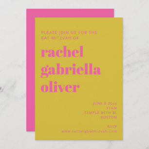 Bold Typography Pink Yellow Modern Bat Mitzvah Invitation