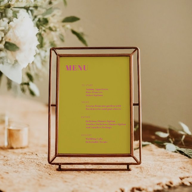 Bold Typography Pink Yellow Modern Minimalist Menu (Creator Uploaded)