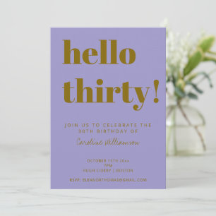 Bold Typography Purple Gold Modern 30th Birthday Invitation
