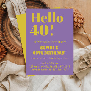 Bold Typography Purple Modern 40th Birthday Party Invitation