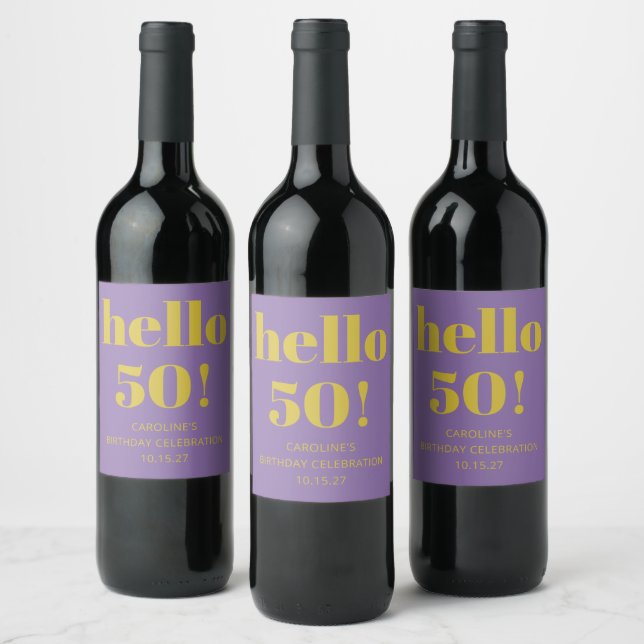 Bold Typography Purple Yellow Modern Birthday  Wine Label (Bottles)