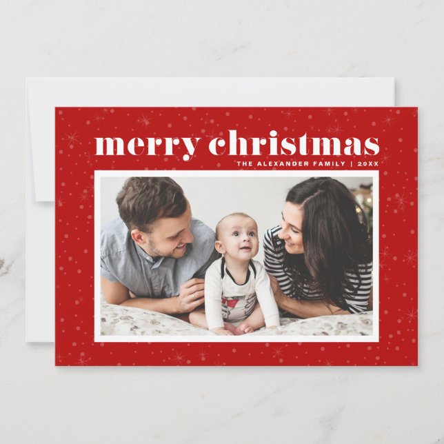 Bold Typography Red Merry Christmas Photo Holiday Card (Front)