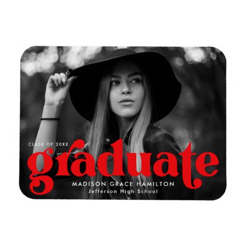 Bold Typography Red Photo Graduation Magnet