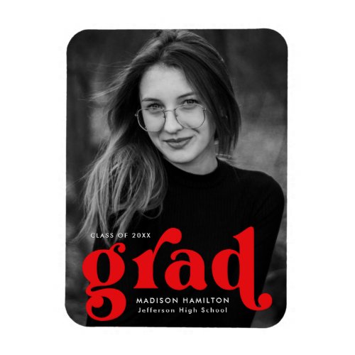 Bold Typography Red Photo Graduation Magnet