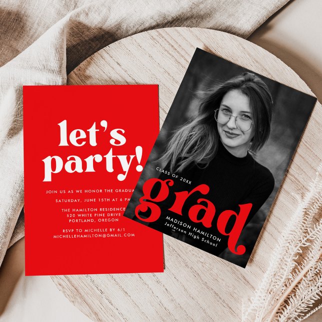 Bold Typography Red Photo Graduation Party Invitation (Creator Uploaded)